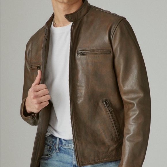 Lucky Brand: Classic Washed Leather Bonneville Jacket - Picture 4 of 6